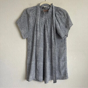 Rungolee Silk Gray Top w/ Waist Tie short sleeve blouse mock neck